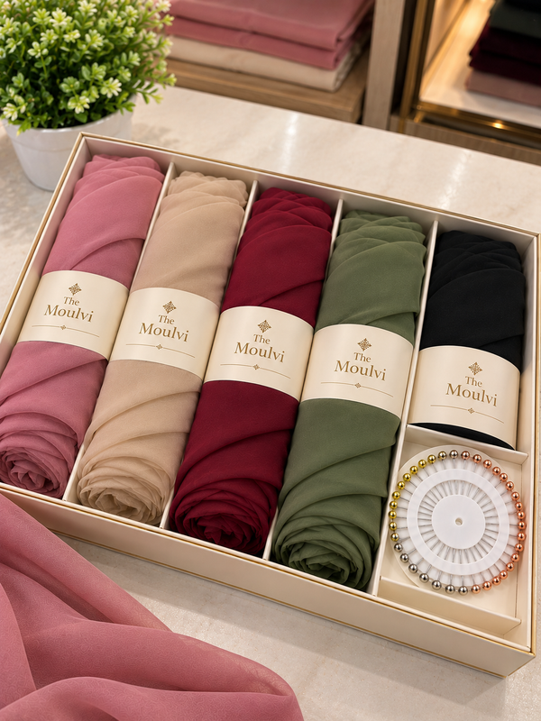 Pack of 5 - Chiffon Georgette Hijabs With 1 Pin Wheel